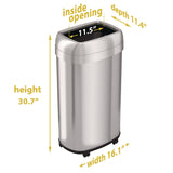 HLS Commercial® Open Top Trash Can with Wheels, Oval, 16 gal, Plastic/Stainless Steel, Silver (HLMHLS16STVM) Each