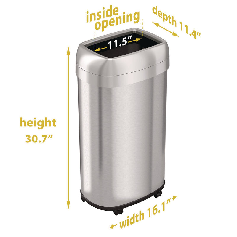 HLS Commercial® Open Top Trash Can with Wheels, Oval, 16 gal, Plastic/Stainless Steel, Silver (HLMHLS16STVM) Each
