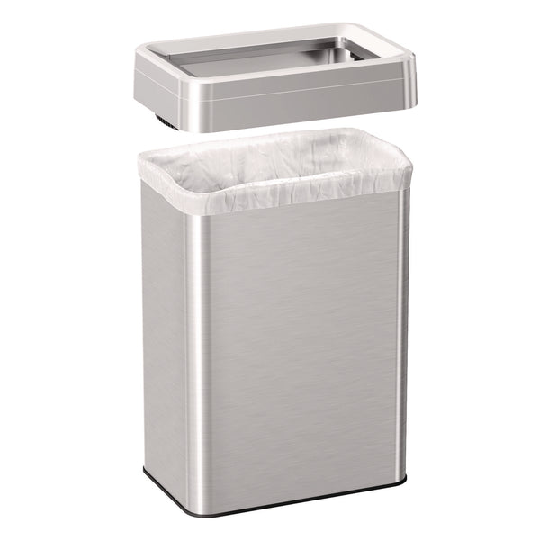 HLS Commercial® Open Top Trash Can, Rectangular, 16 gal, Plastic/Stainless Steel, Silver (HLMHLS16UOT) Each