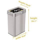 HLS Commercial® Open Top Trash Can, Rectangular, 16 gal, Plastic/Stainless Steel, Silver (HLMHLS16UOT) Each