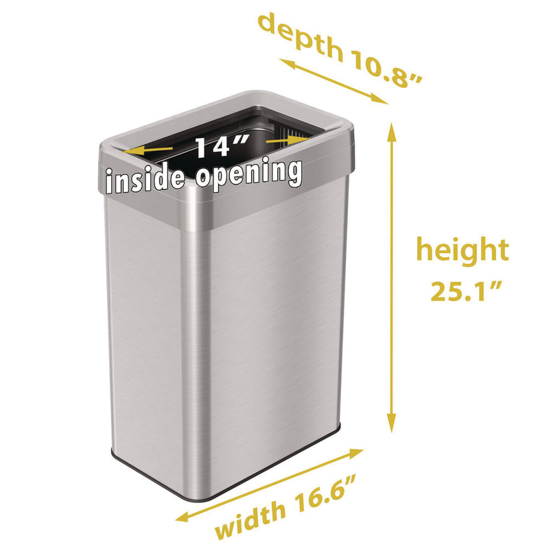 HLS Commercial® Open Top Trash Can, Rectangular, 16 gal, Plastic/Stainless Steel, Silver (HLMHLS16UOT) Each
