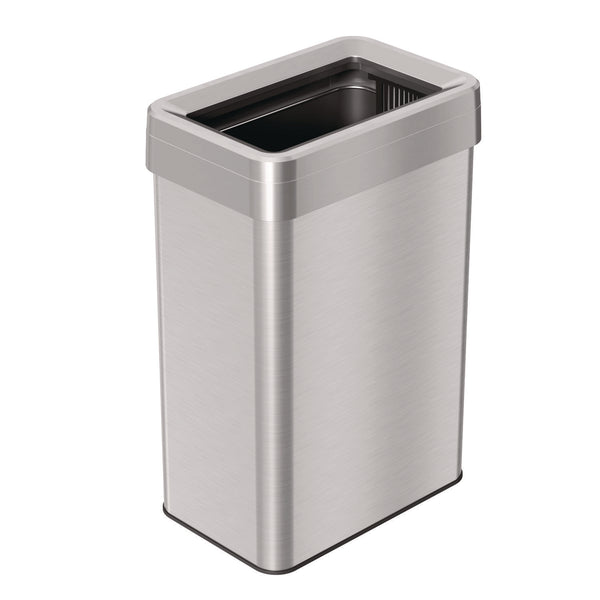 HLS Commercial® Open Top Trash Can, Rectangular, 16 gal, Plastic/Stainless Steel, Silver (HLMHLS16UOT) Each
