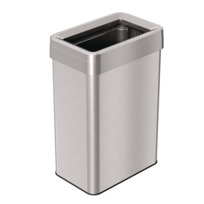 HLS Commercial® Open Top Trash Can, Rectangular, 16 gal, Plastic/Stainless Steel, Silver (HLMHLS16UOT) Each