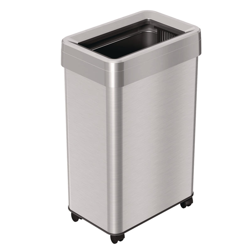HLS Commercial® Open Top Trash Can with Wheels, Rectangular, 16 gal, Plastic/Stainless Steel, Silver (HLMHLS16UOTM) Each