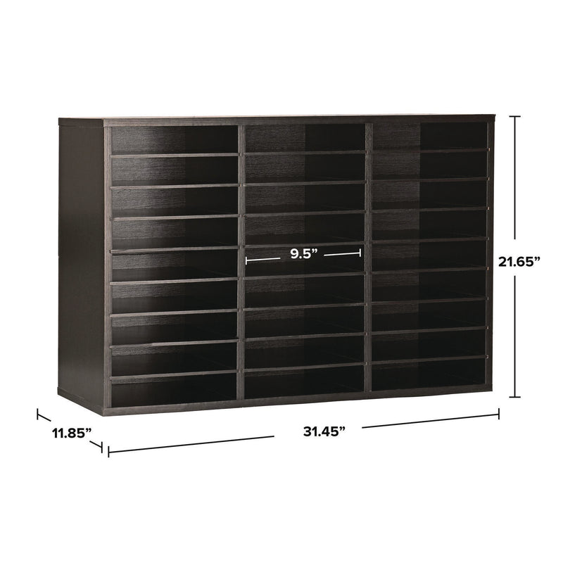 AdirOffice Wooden 27 Compartment Literature Organizer, 27 Sections, Letter Size, 31.49 x 11.81 x 21.65, Black (ALHIOF20101BLK) Each