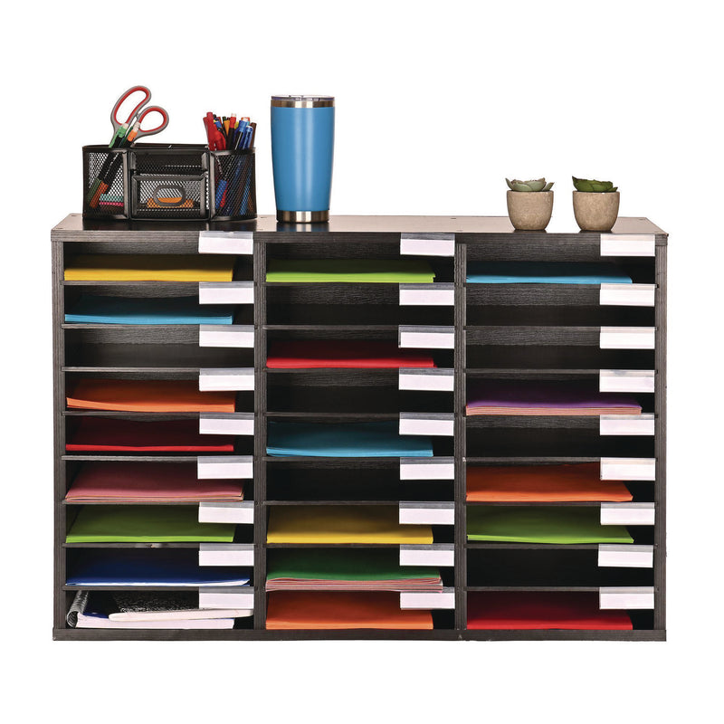 AdirOffice Wooden 27 Compartment Literature Organizer, 27 Sections, Letter Size, 31.49 x 11.81 x 21.65, Black (ALHIOF20101BLK) Each