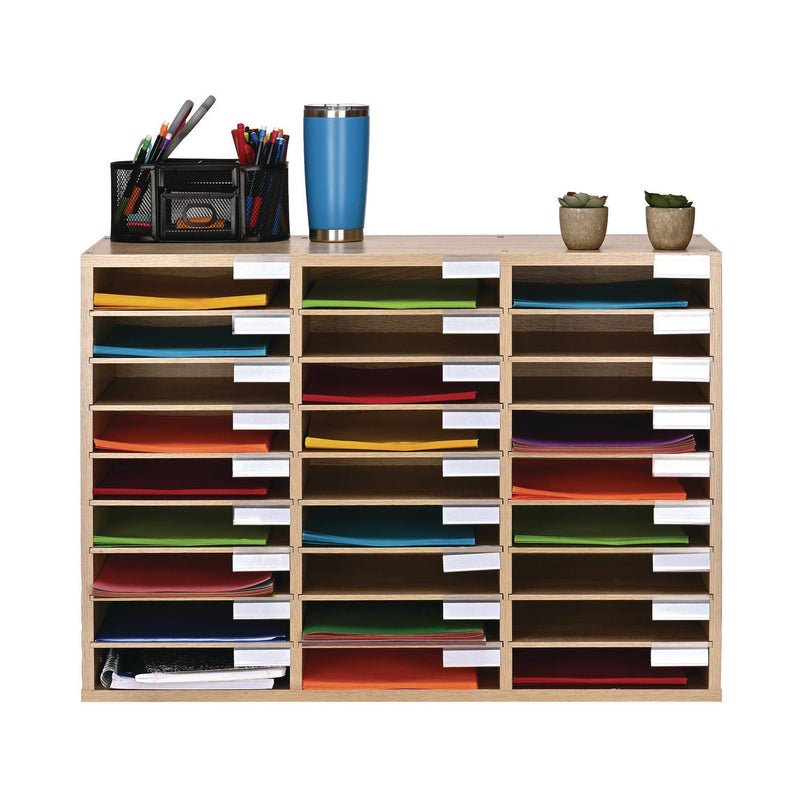 AdirOffice Wooden 27 Compartment Literature Organizer, 27 Sections, Letter Size, 31.49 x 11.81 x 21.65, Medium Oak (ALHIOF20101MEO) Each