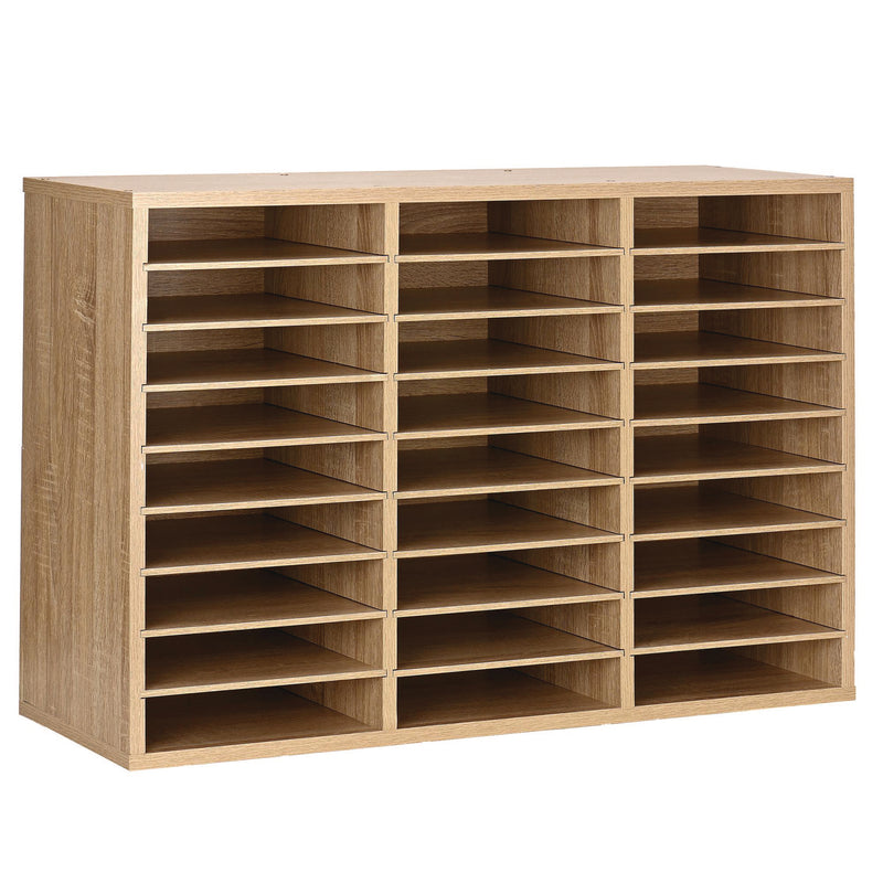 AdirOffice Wooden 27 Compartment Literature Organizer, 27 Sections, Letter Size, 31.49 x 11.81 x 21.65, Medium Oak (ALHIOF20101MEO) Each