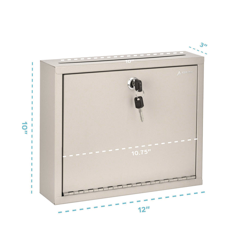 AdirOffice Large Size Steel Multi-Purpose Secure Drop Box, 12 x 3 x 10, Beige (ALHI63103BEI) Each