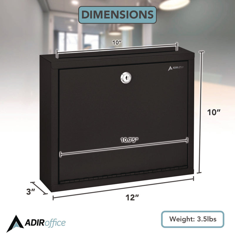 AdirOffice Large Size Steel Multi-Purpose Secure Drop Box, 12 x 3 x 10, Black (ALHI63103BLK) Each