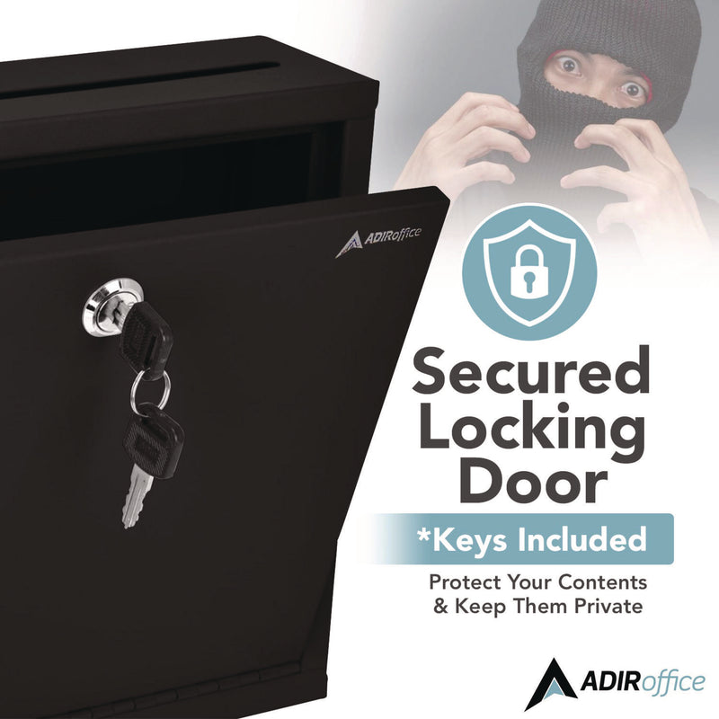 AdirOffice Large Size Steel Multi-Purpose Secure Drop Box, 12 x 3 x 10, Black (ALHI63103BLK) Each