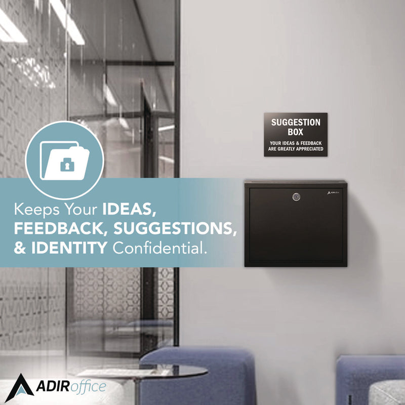 AdirOffice Large Size Steel Multi-Purpose Secure Drop Box, 12 x 3 x 10, Black (ALHI63103BLK) Each