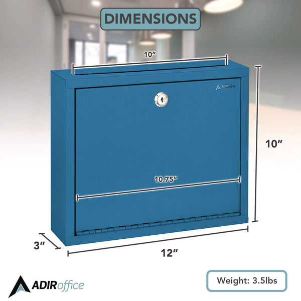 AdirOffice Large Size Steel Multi-Purpose Secure Drop Box, 12 x 3 x10, Blue (ALHI63103BLU) Each