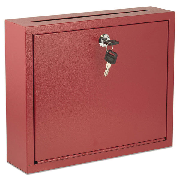 AdirOffice Large Size Steel Multi-Purpose Secure Drop Box, 12 x 3 x 10, Red (ALHI63103RED) Each