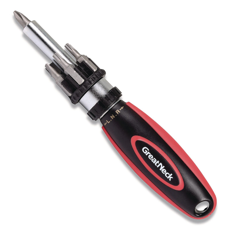 Great Neck® Ratcheting Screw/Nut Driver Set, Phillips/Slotted/Star Bits, 7" Long, Black/Red (GNS950DE) Each