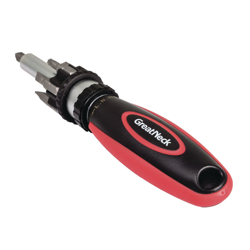 Great Neck® Ratcheting Screw/Nut Driver Set, Phillips/Slotted/Star Bits, 7" Long, Black/Red (GNS950DE) Each