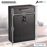 AdirOffice Large Ultimate Secure Drop Box Wall Mounted Mail Box, 11.2 x 4.7 x 16.2, Black (ALHI63104BLK) Each