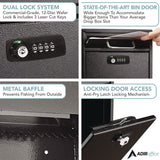 AdirOffice Large Secure Drop Box Wall Mounted Locking Mail Box with Key and Combination lock, 11.2 x 4.7 x 16.2, Black (ALHI63104BLKKC) Each