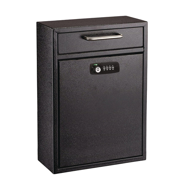 AdirOffice Large Secure Drop Box Wall Mounted Locking Mail Box with Key and Combination lock, 11.2 x 4.7 x 16.2, Black (ALHI63104BLKKC) Each