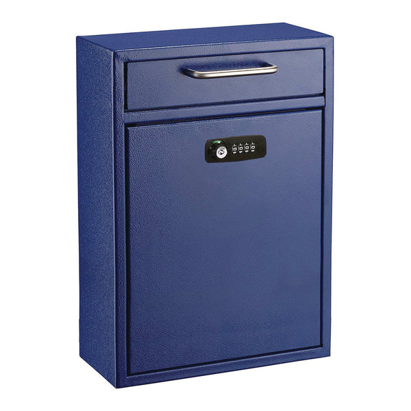 AdirOffice Large Secure Drop Box Wall Mounted Locking Mail Box with Key and Combination lock, 11.2 x 4.7 x 16.2, Blue (ALHI63104BLUKC) Each