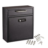 AdirOffice Medium Secure Drop Box Wall Mounted Locking Mail Box with Key and Combination Lock, 10.51 x 4.72 x 12, Black (ALHI63105BLKKC) Each