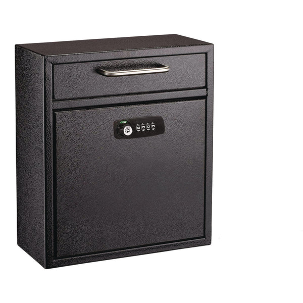 AdirOffice Medium Secure Drop Box Wall Mounted Locking Mail Box with Key and Combination Lock, 10.51 x 4.72 x 12, Black (ALHI63105BLKKC) Each