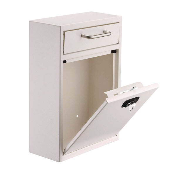 AdirOffice Large Secure Drop Box Wall Mounted Locking Mail Box with Key and Combination lock, 11.2 x 4.7 x 16.2, White (ALHI63104WHIKC) Each