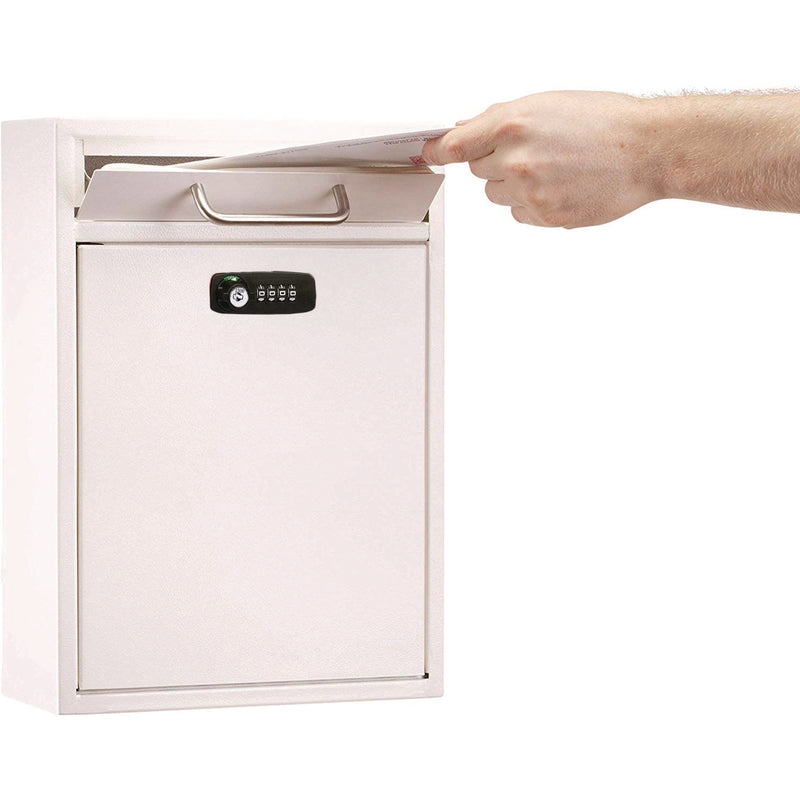 AdirOffice Large Secure Drop Box Wall Mounted Locking Mail Box with Key and Combination lock, 11.2 x 4.7 x 16.2, White (ALHI63104WHIKC) Each