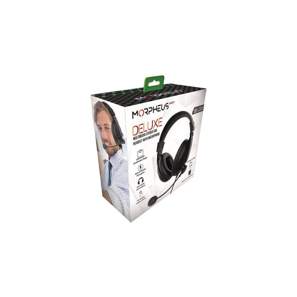 Morpheus 360® Deluxe Multimedia Stereo USB Headset with Adjustable Boom Microphone, Over the Head, Binaural (MHSHS3500SU) Each