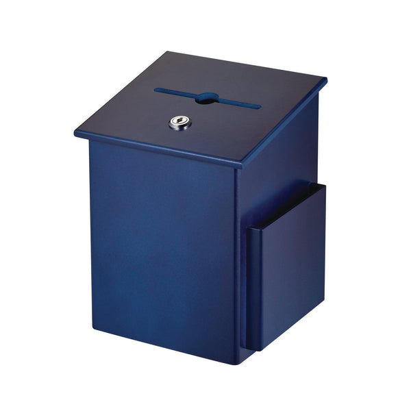 AdirOffice Squared Wood Locking Suggestion Box, 7.25 x 7.5 x 10, Medium Density Fiberboard, Blue (ALHI63201BLU) Each