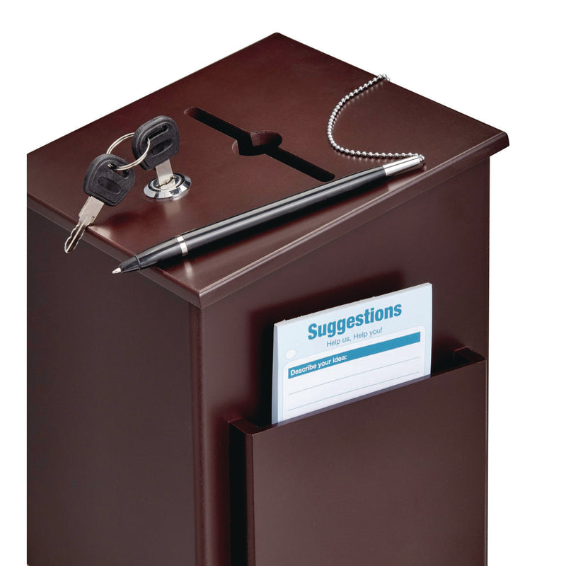 AdirOffice Squared Wood Locking Suggestion Box, 7.25 x 7.5 x 10, Medium Density Fiberboard, Mahogany (ALHI63201MA) Each