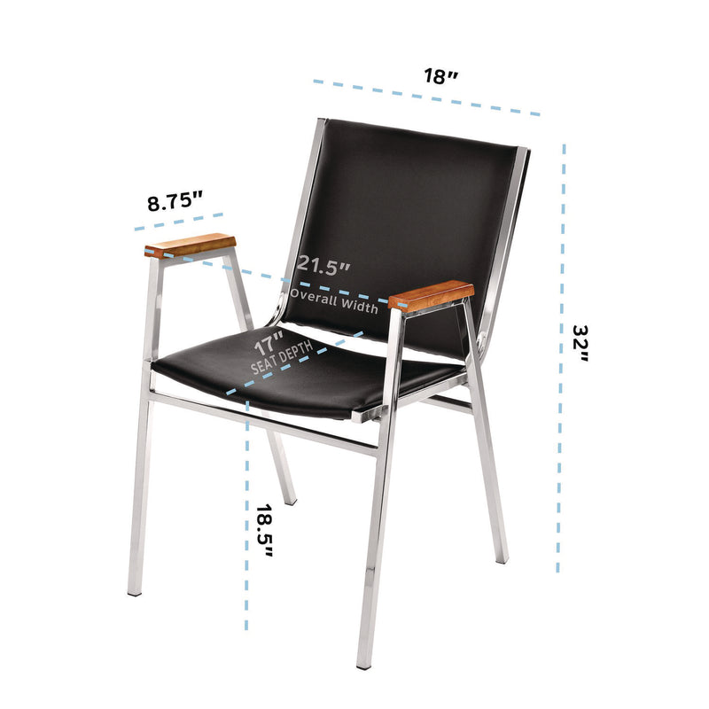 AdirOffice Vinyl Chrome Frame Stackable Office Chair, 16.5 x 22 x 32, Black Seat, Black Back, Chrome Base (ALHI63802BK) Each