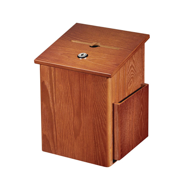 AdirOffice Squared Wood Locking Suggestion Box, 7.25 x 7.5 x 10, Medium Density Fiberboard, Medium Oak (ALHI63201MEO) Each