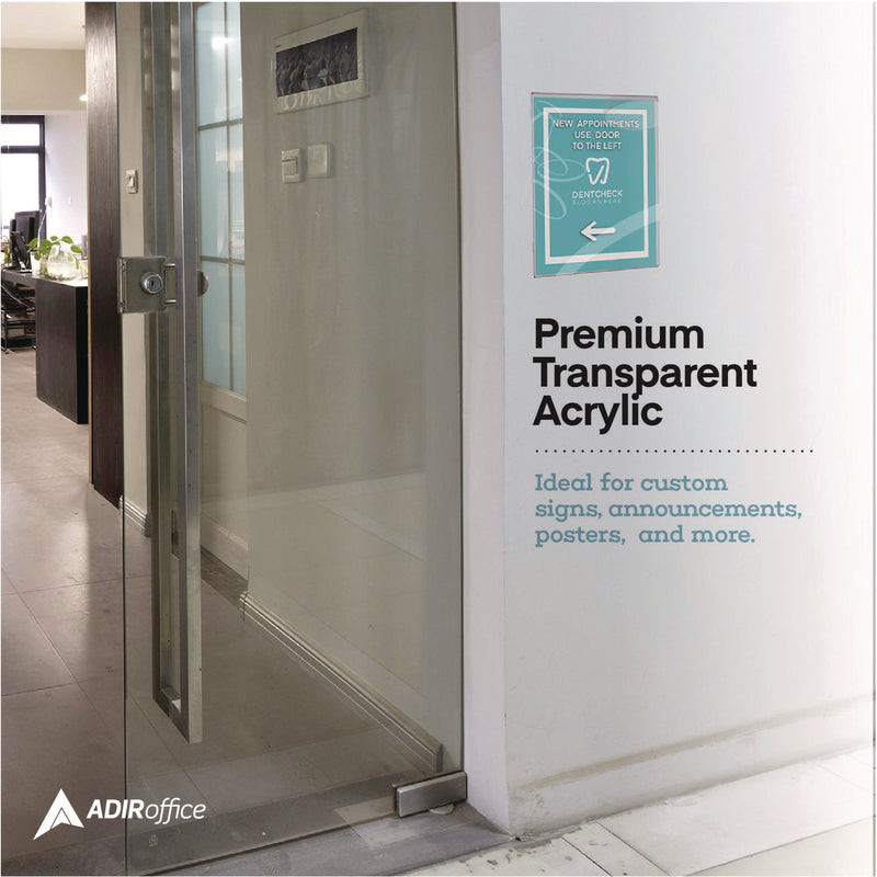 AdirOffice Wall Mount Side-Loading Acrylic Sign Holders, 8 x 11, Clear Frame, 6/Pack (ALHI63985116WM) Each