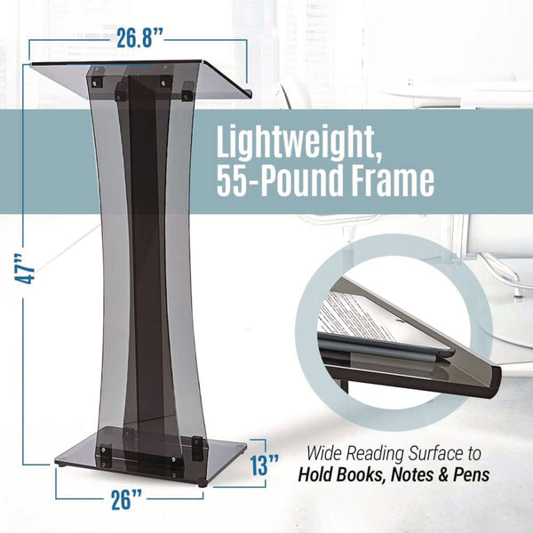 AdirOffice Acrylic Stand-Up Podium Lectern Speaker Stand, 26 x 13 x 47, Black (ALHI66102BLK) Each