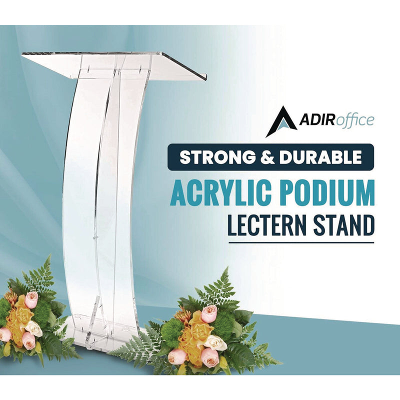 AdirOffice Acrylic Slanted Podium Lectern Speaker Stand, 26.75 x 12.5 x 47, Clear (ALHI66103CLR) Each