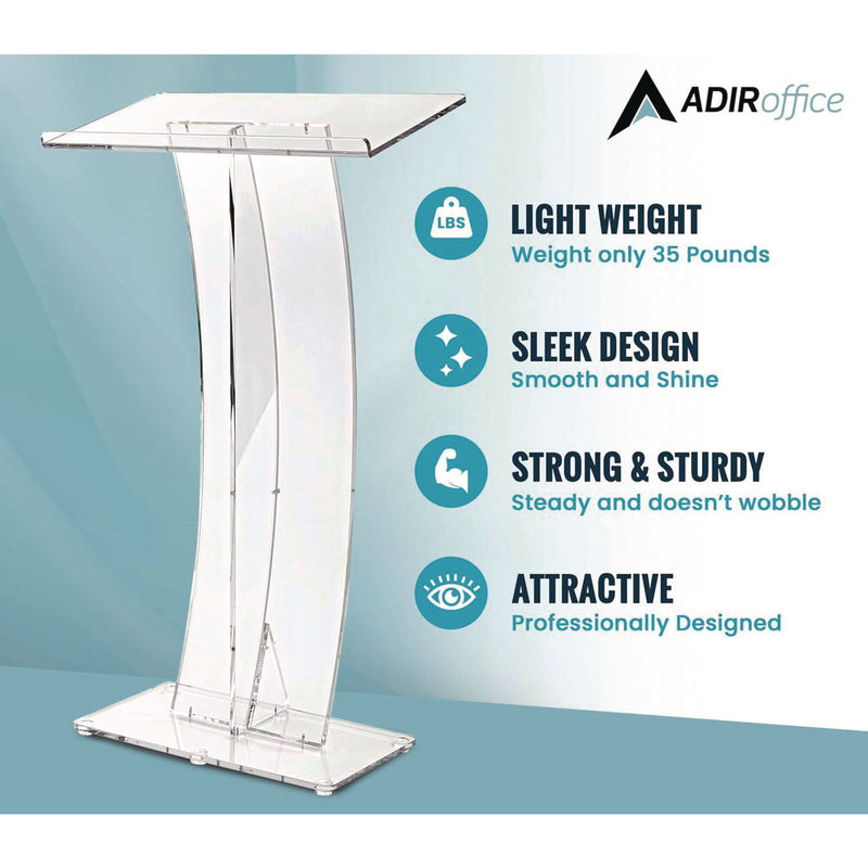 AdirOffice Acrylic Slanted Podium Lectern Speaker Stand, 26.75 x 12.5 x 47, Clear (ALHI66103CLR) Each