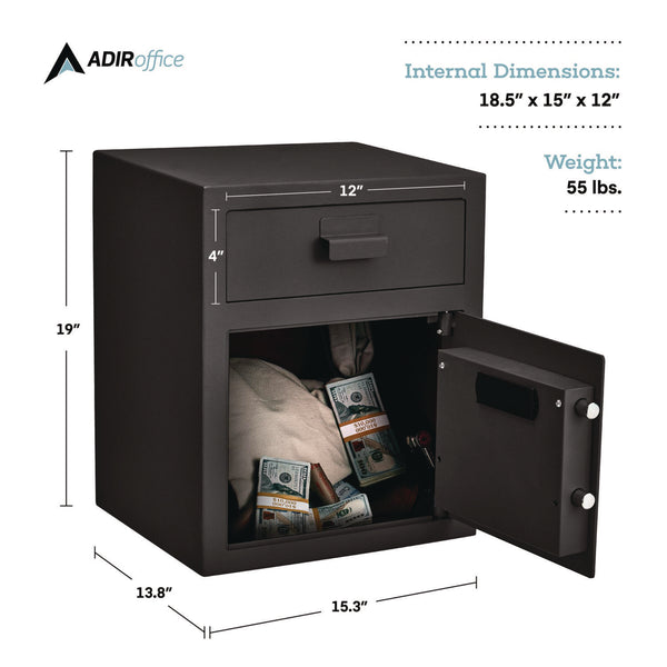 AdirOffice 1.1 cu ft Steel Digital Secure Money Deposit Safe with Digital keypad, 15.3 x 13.5 x 19, Black (ALHI670200BLK) Each