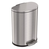 HLS Commercial® Step Pedal Trash Can, 13 gal, Half-Round Plastic/Stainless Steel, Silver (HLMHLSS13D) Each
