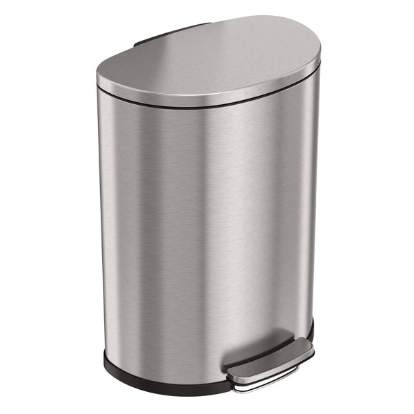 HLS Commercial® Step Pedal Trash Can, 13 gal, Half-Round Plastic/Stainless Steel, Silver (HLMHLSS13D) Each