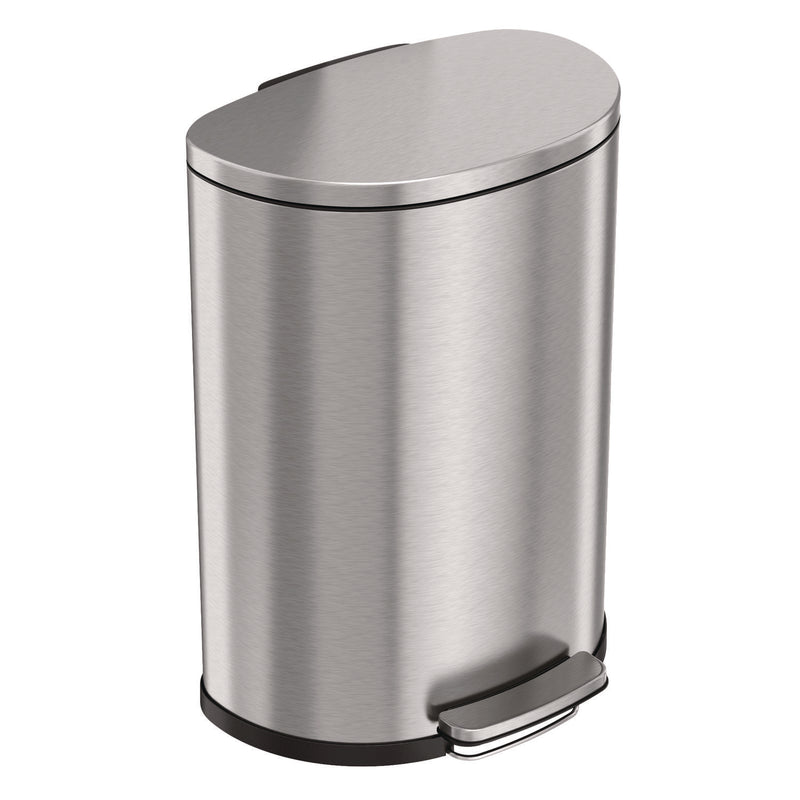 HLS Commercial® Step Pedal Trash Can, 13 gal, Half-Round Plastic/Stainless Steel, Silver (HLMHLSS13D) Each