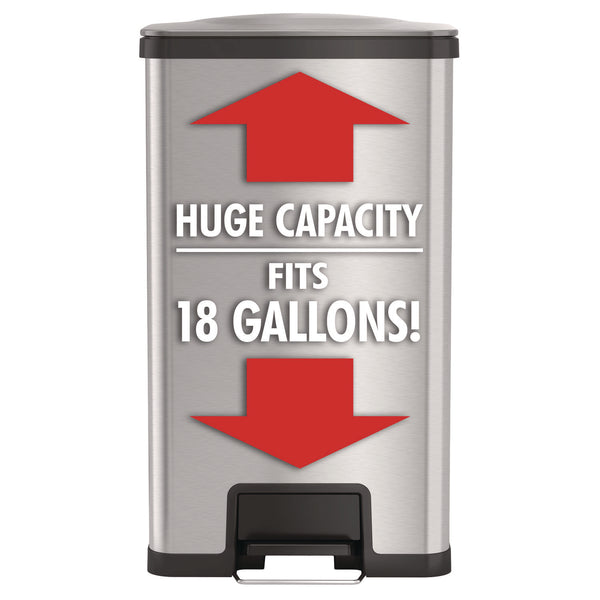 HLS Commercial® Step Pedal Trash Can with AirStep Technology, 18 gal, Stainless Steel, Silver (HLMHLS18SS) Each