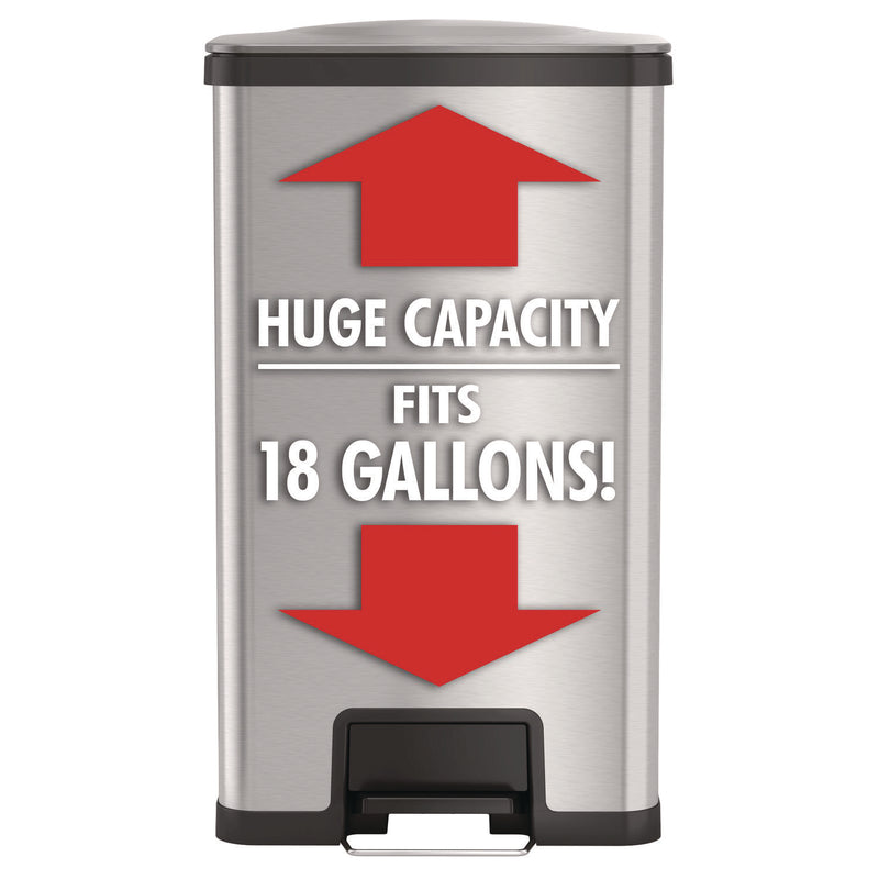 HLS Commercial® Step Pedal Trash Can with AirStep Technology, 18 gal, Stainless Steel, Silver (HLMHLS18SS) Each