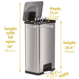 HLS Commercial® Step Pedal Trash Can with AirStep Technology, 18 gal, Stainless Steel, Silver (HLMHLS18SS) Each