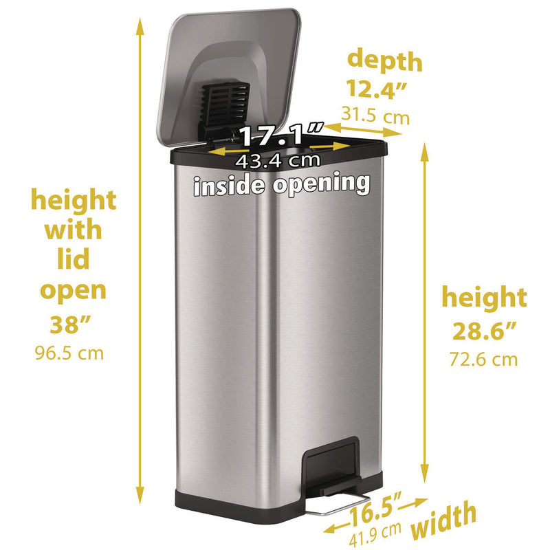 HLS Commercial® Step Pedal Trash Can with AirStep Technology, 18 gal, Stainless Steel, Silver (HLMHLS18SS) Each