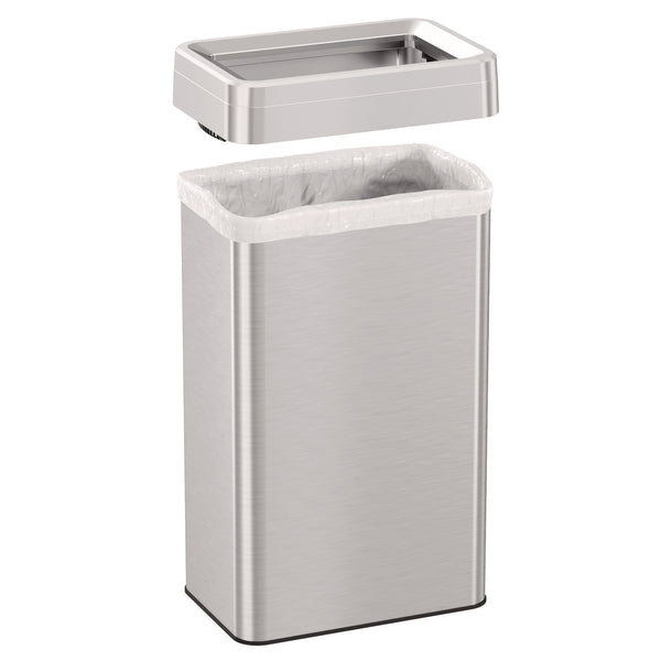 HLS Commercial® Open Top Trash Can, Rectangular, 18 gal, Plastic/Stainless Steel, Silver (HLMHLS18UOT) Each