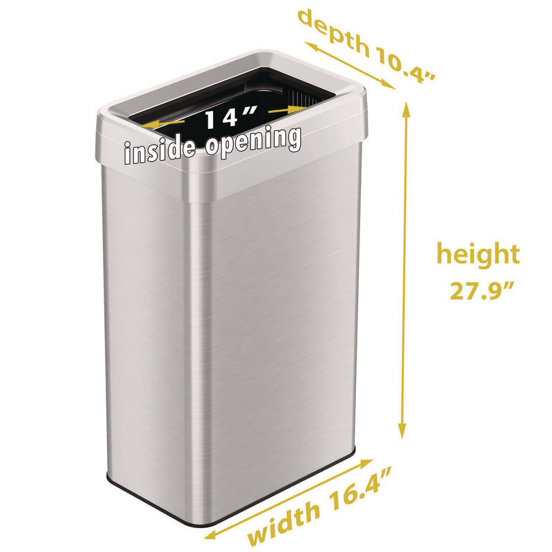HLS Commercial® Open Top Trash Can, Rectangular, 18 gal, Plastic/Stainless Steel, Silver (HLMHLS18UOT) Each