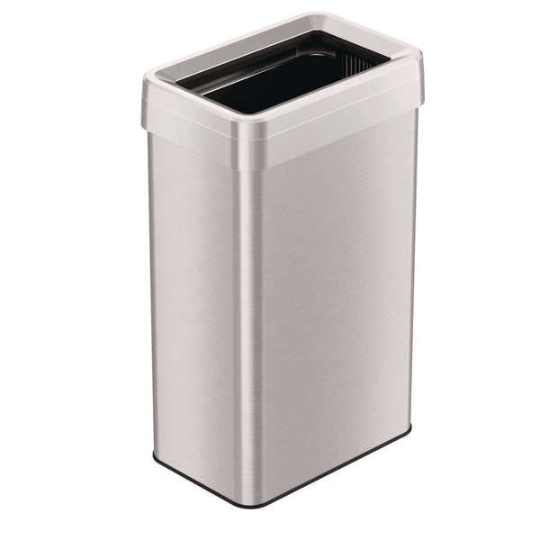 HLS Commercial® Open Top Trash Can, Rectangular, 18 gal, Plastic/Stainless Steel, Silver (HLMHLS18UOT) Each
