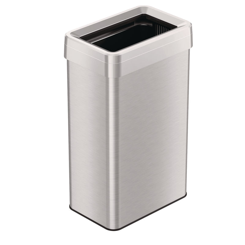 HLS Commercial® Open Top Trash Can, Rectangular, 18 gal, Plastic/Stainless Steel, Silver (HLMHLS18UOT) Each