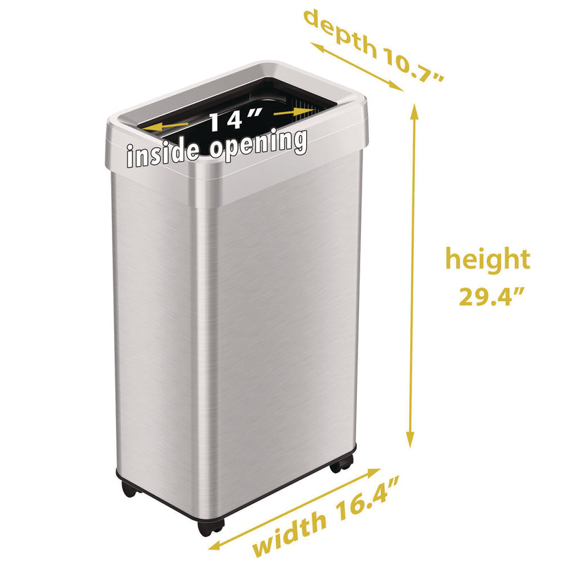 HLS Commercial® Open Top Trash Can with Wheels, 18 gal, Plastic Stainless Steel, Silver (HLMHLS18UOTM) Each